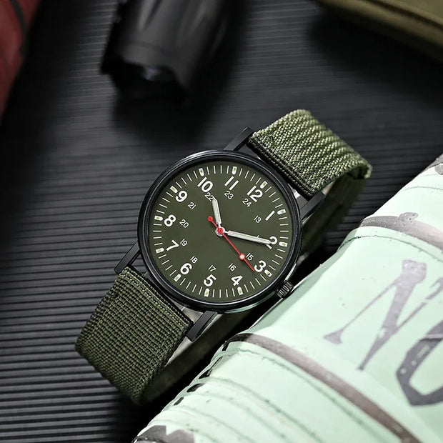 Men Luminous Nylon Band Waterproof Military Watch